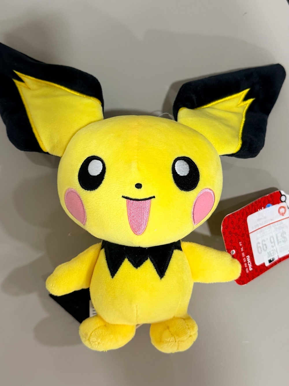 Pokemon Pichu Plush - Yellow with Black & Pink Accents